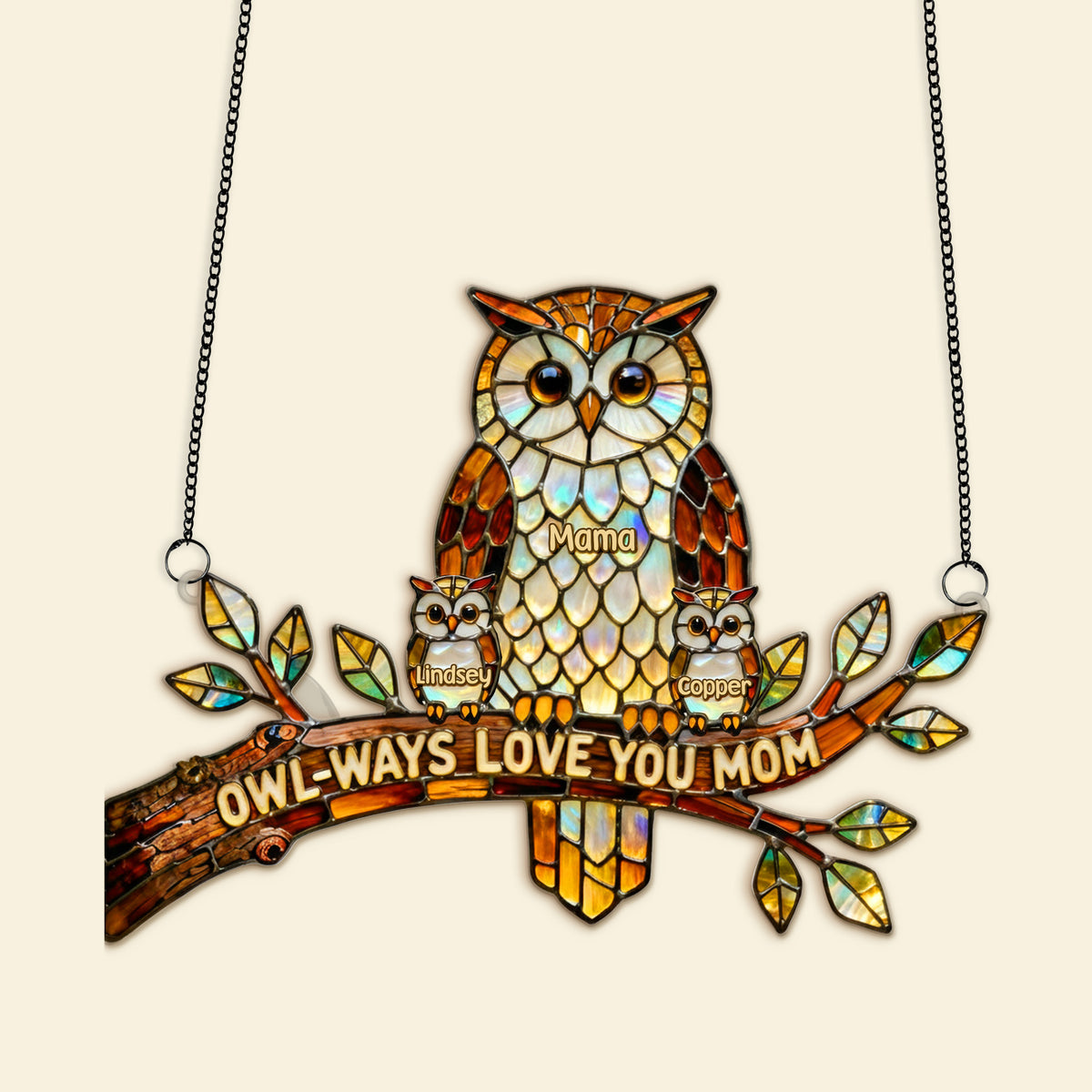 Owl Mom Suncatcher Ornament Personalized Mother's Day Gifts 02KIMG030326-Homacus