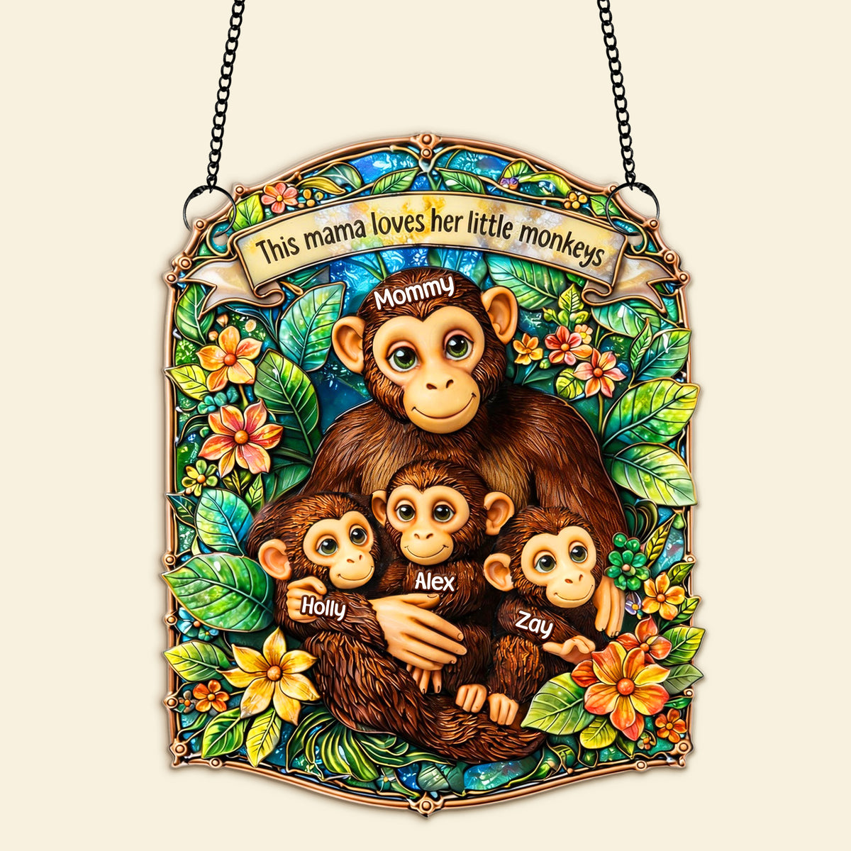 Monkey Mom Suncatcher Ornament Personalized Mother's Day Gifts 06TOMG030326-Homacus