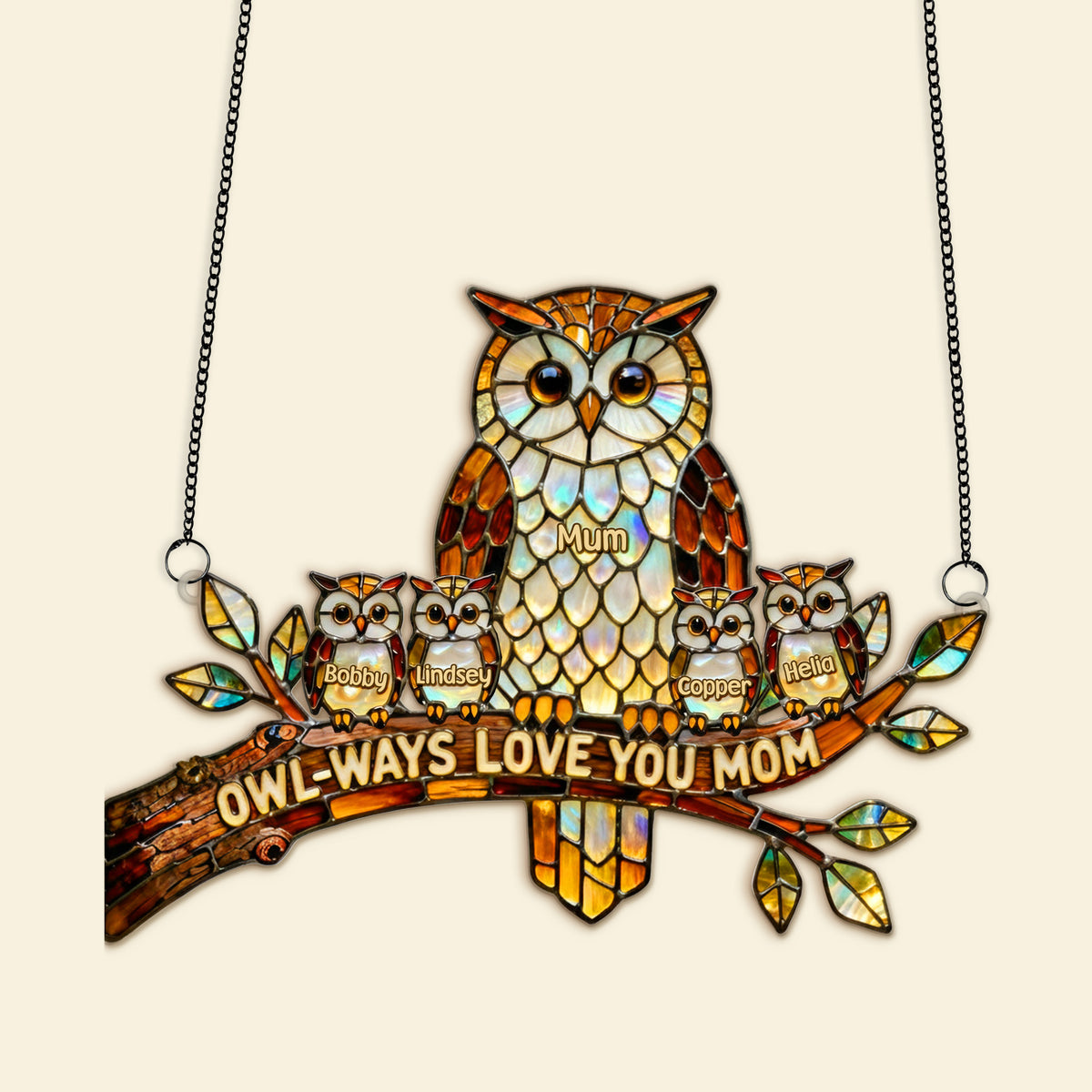 Owl Mom Suncatcher Ornament Personalized Mother's Day Gifts 02KIMG030326-Homacus
