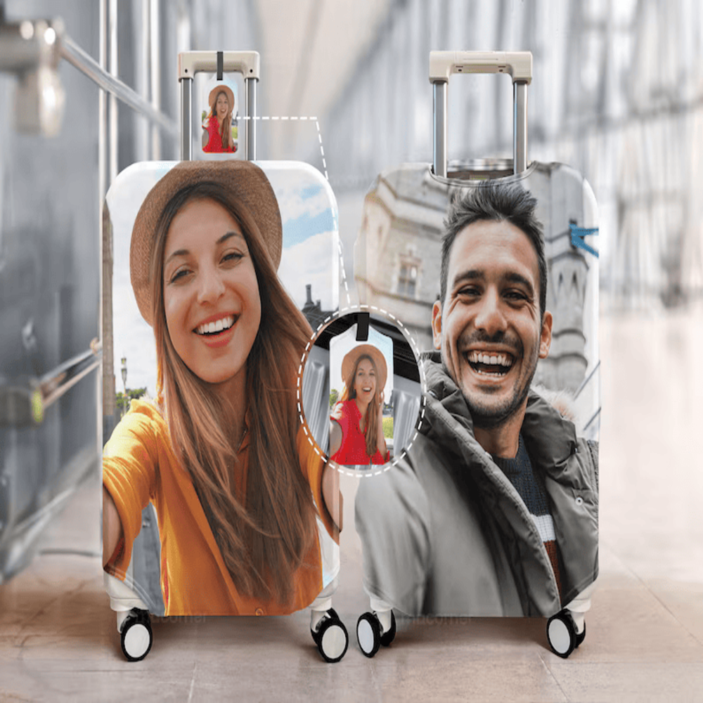 Custom Photo Luggage Cover Funny Face Gift For Upcoming Trips-Homacus