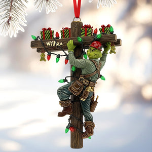 Funny Climbing Lineman Christmas Ornament - Personalized Gifts For Lineman 02tgti061125