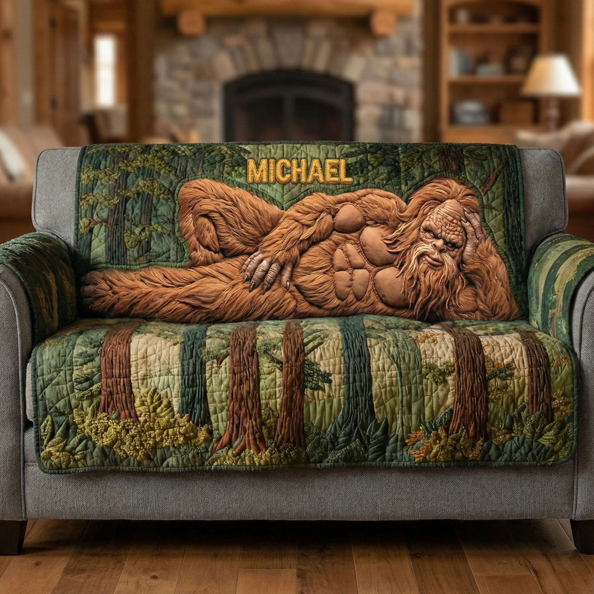 Fun Relax Sasquatch Quilted Sofa Cover, Personalized Gifts For Bigfoot Lovers 01QHTI040226-Homacus