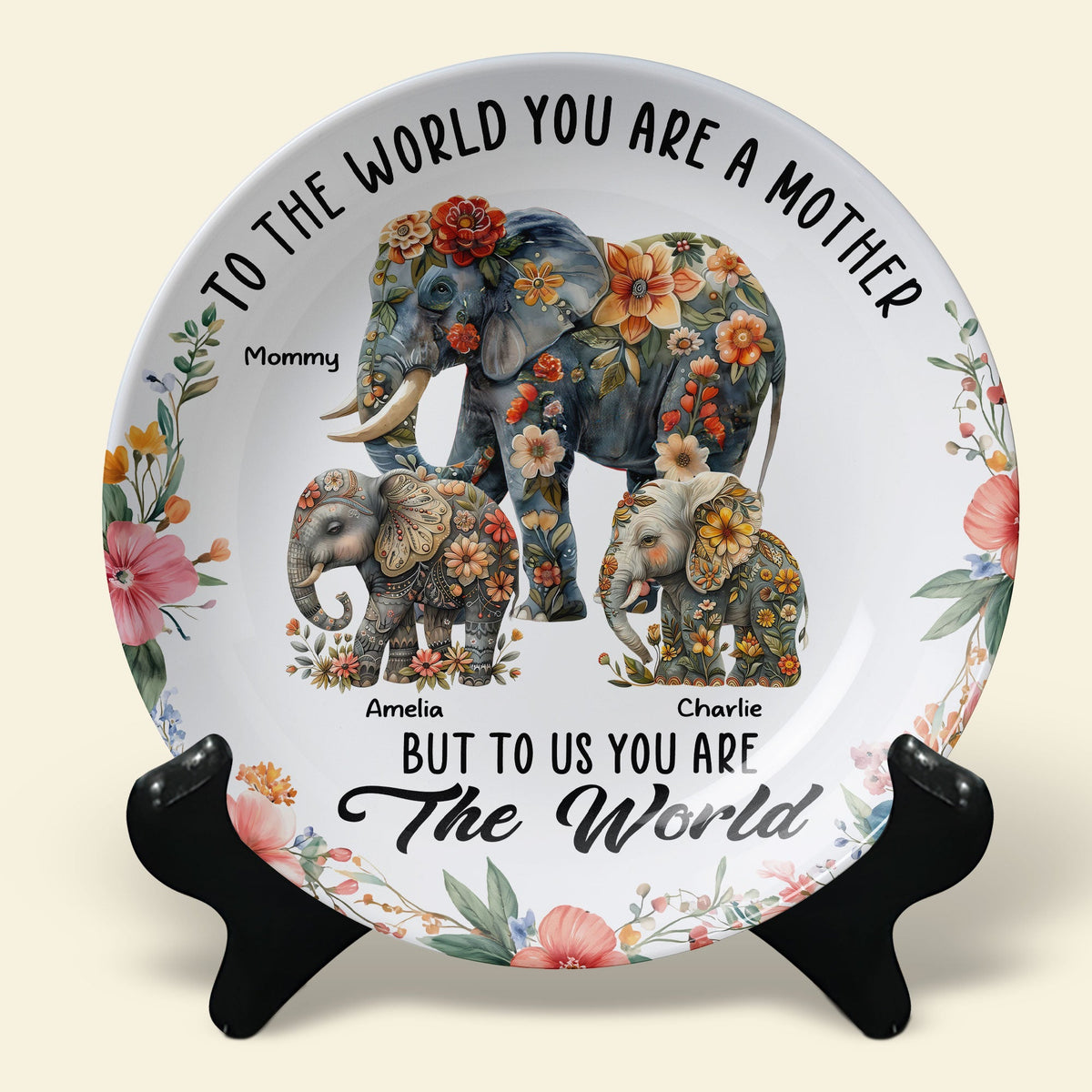 Personalized Gifts For Mom Ceramic Round Plate Elephant Mom 05xqti250325-Homacus
