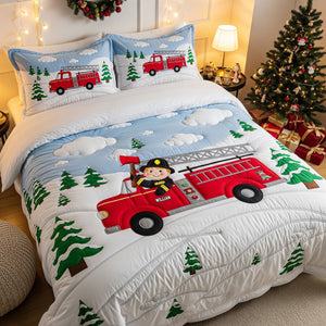Cute Kid Playing Firefighter Quilt Bed Set, Personalized Gifts For Kids 03qhti120825-Homacus