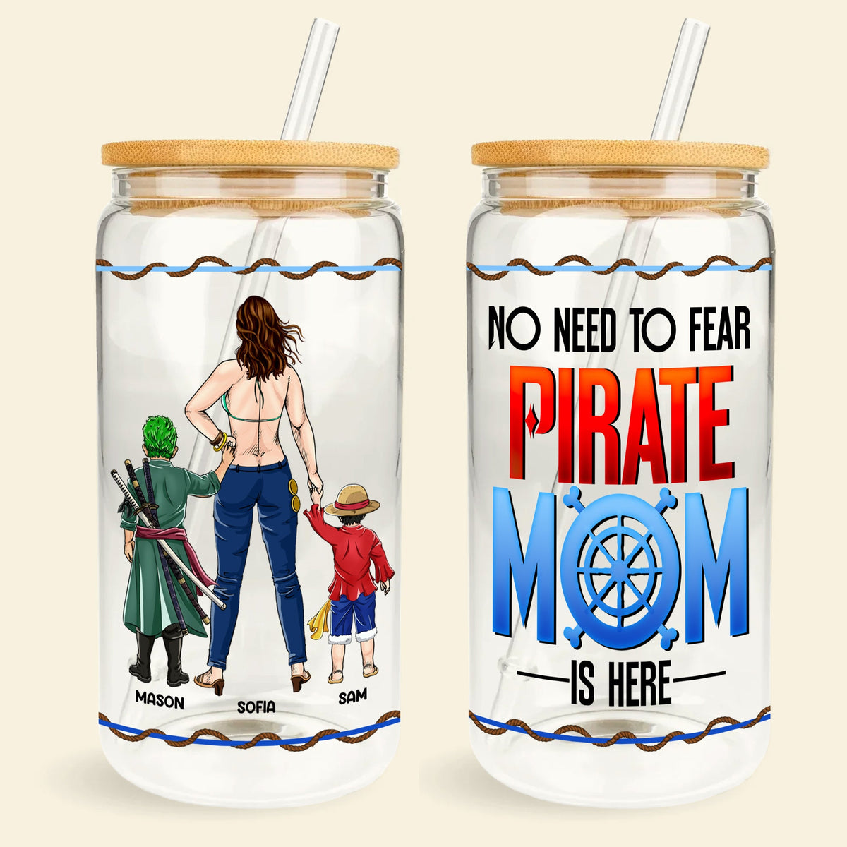 Personalized Gifts For Mom Glass Can No Need To Fear Pirate Mom Is Here 01HUMH250324PA-Homacus