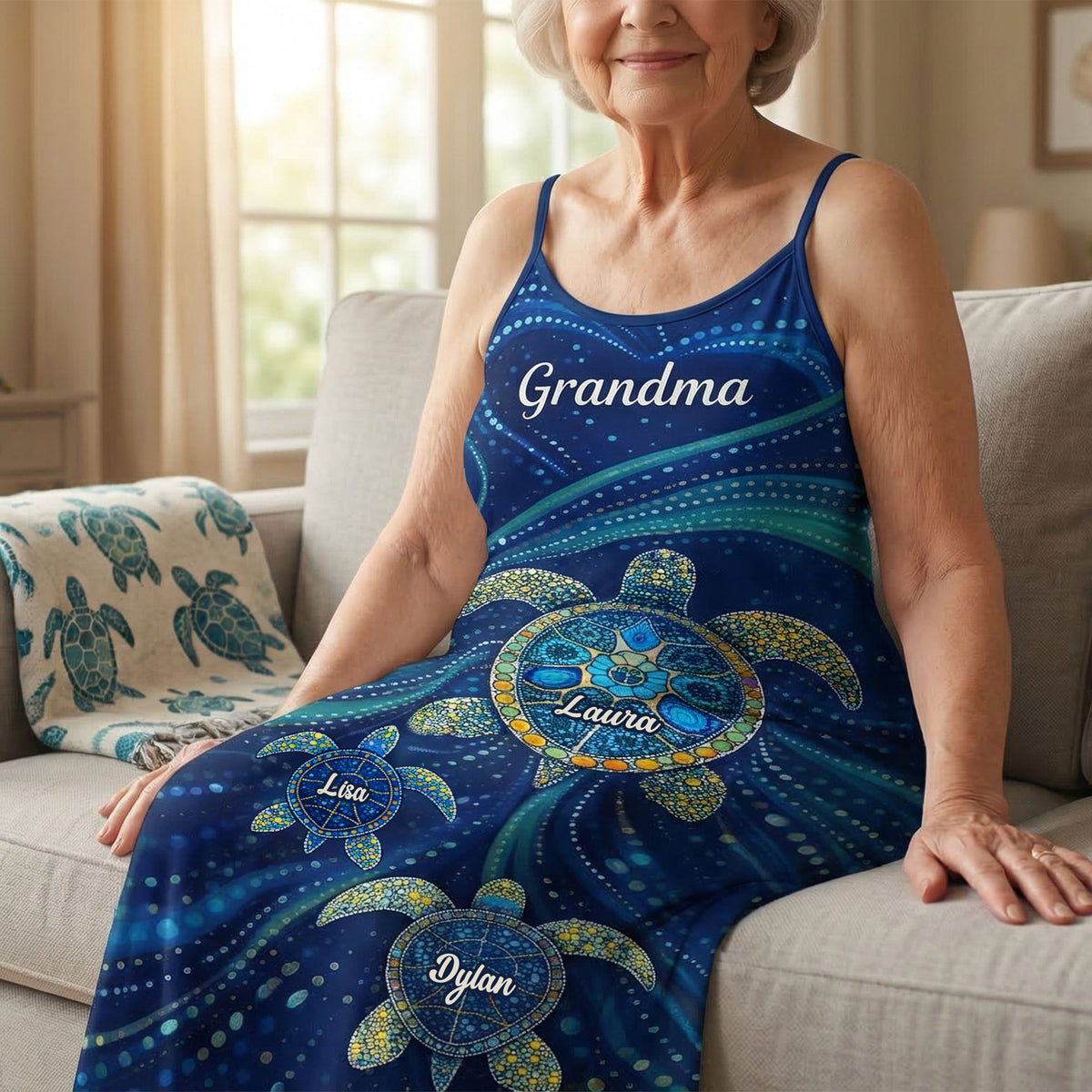 Turtle Grandma Suspender Maxi Dress - Personalized Mother's Day Gifts 01huti180326-Homacus