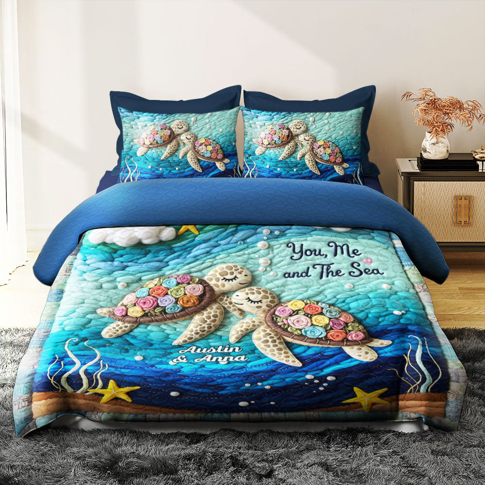 Turtle Couple Quilt Bedding Set - Personalized Gifts For Couple 04nati190625-Homacus