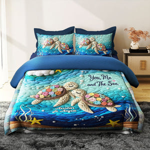 Turtle Couple Quilt Bedding Set - Personalized Gifts For Couple 04nati190625-Homacus