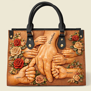 Grandma Holding Hands Leather Bag - Personalized Gift For Grandma 03HUTI070226-Homacus