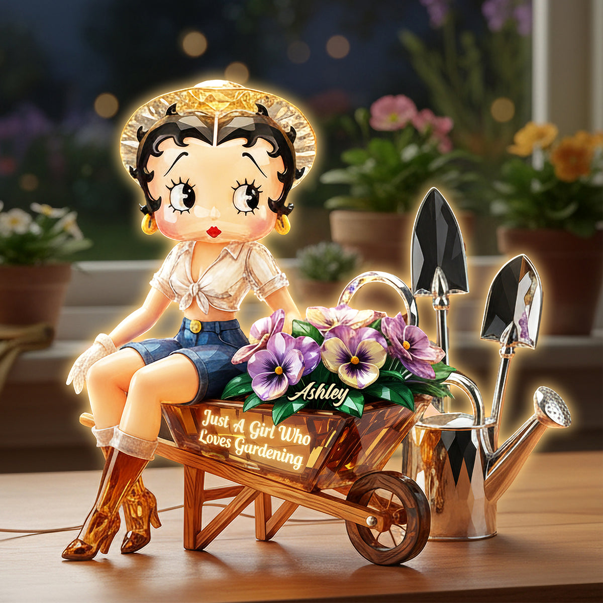 Retro Garden Girl Acrylic Light Box - Personalized Gift For Gardening Lovers 01PATI091225-Homacus