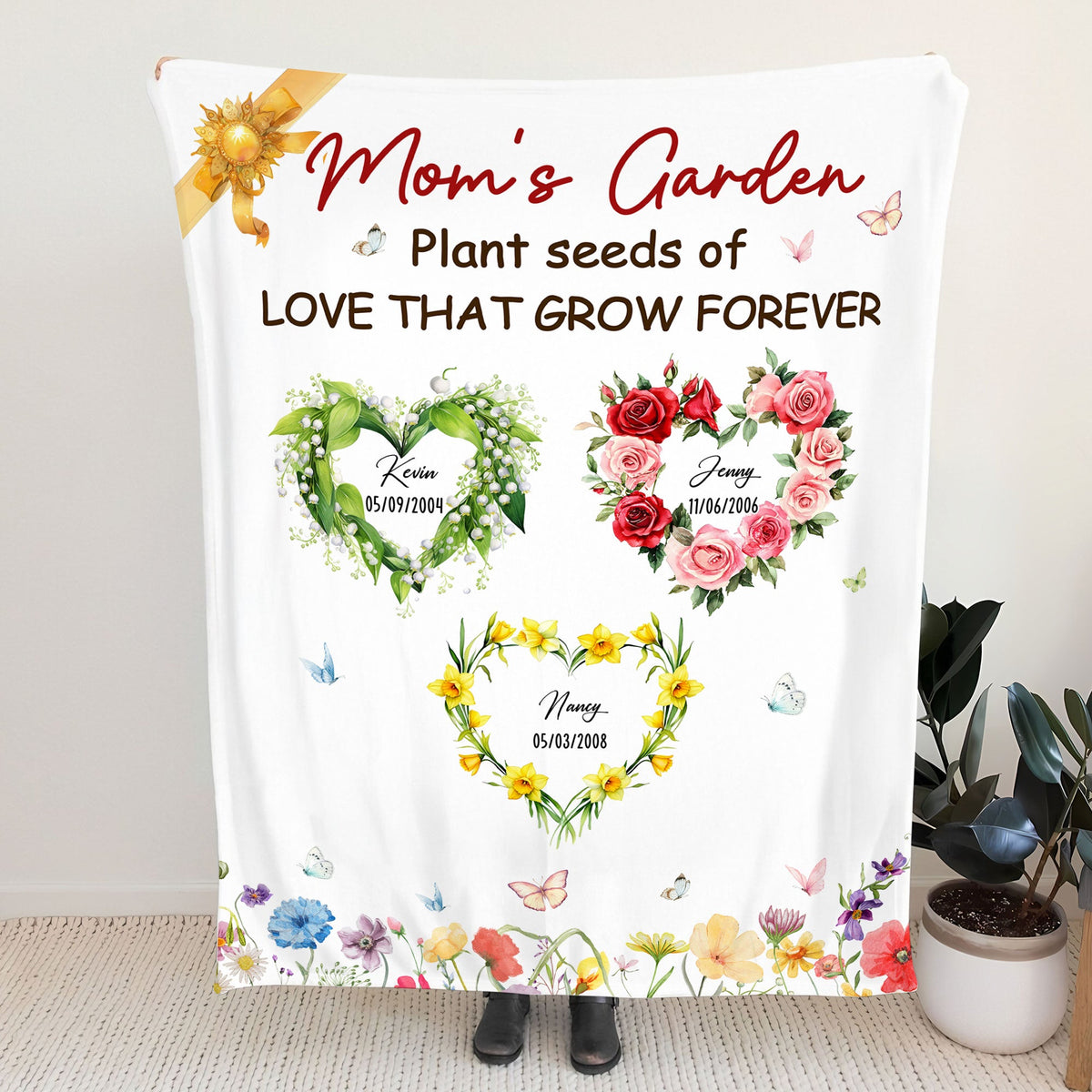 Personalized Gifts For Mom Blanket, Birth Moth Flower Heart 03qhti280325-Homacus