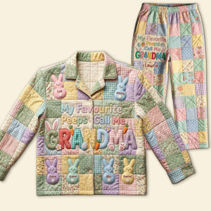 Easter Bunny Grandma Peeps Pajama - Personalized Gifts For Grandma Button Up Pajama Pajama Set 04PATI060226-Homacus