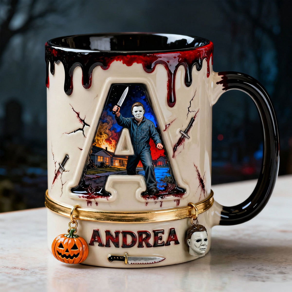 Horror Guy Alphabet Initial Letter Accent Mug, Personalized Gifts For Horror Fan 05QHTI120126-Homacus