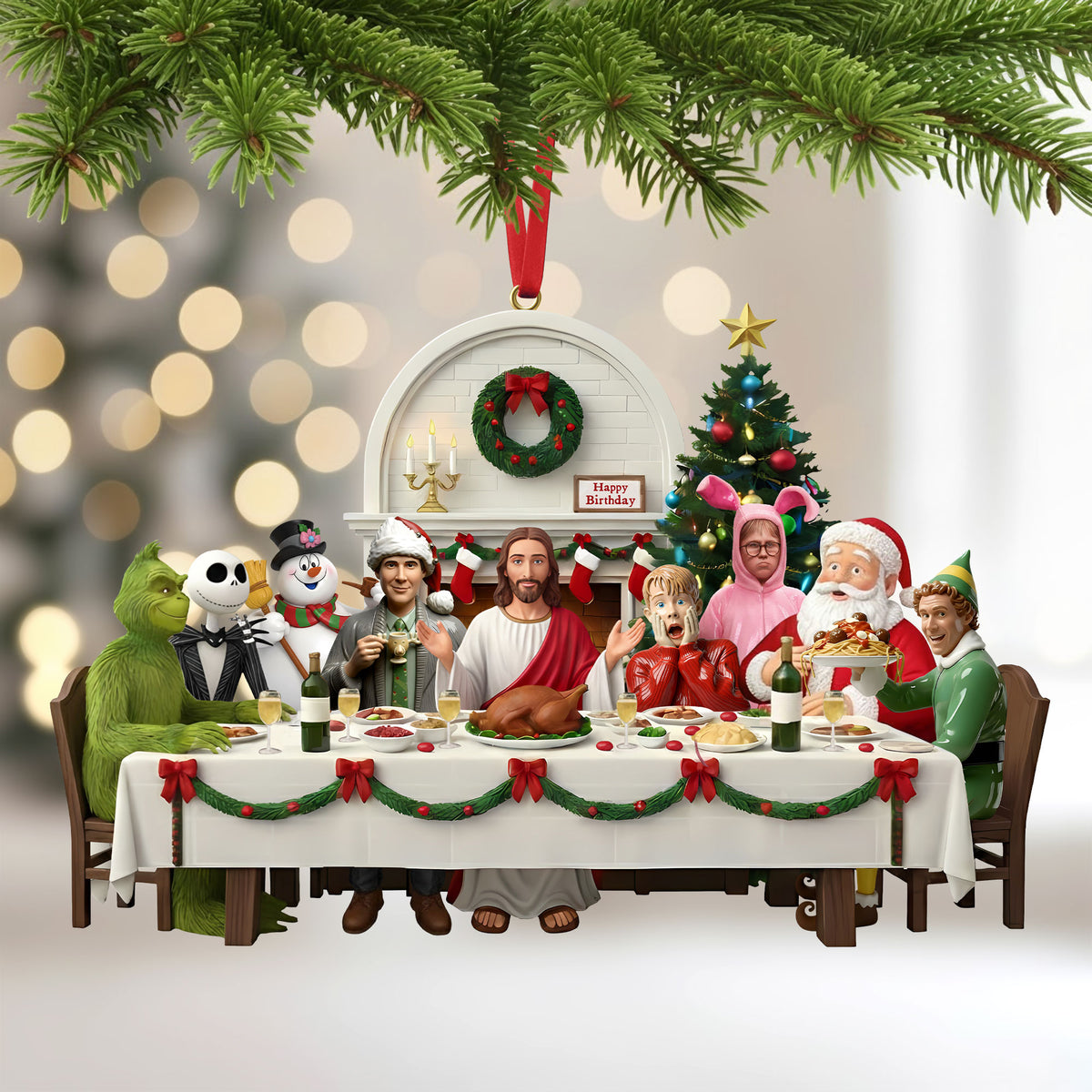 Christmas Party With Jesus Christ Ornament - Personalized For Christians and Classic Christmas Movie Lovers 01QHTI151025-Homacus