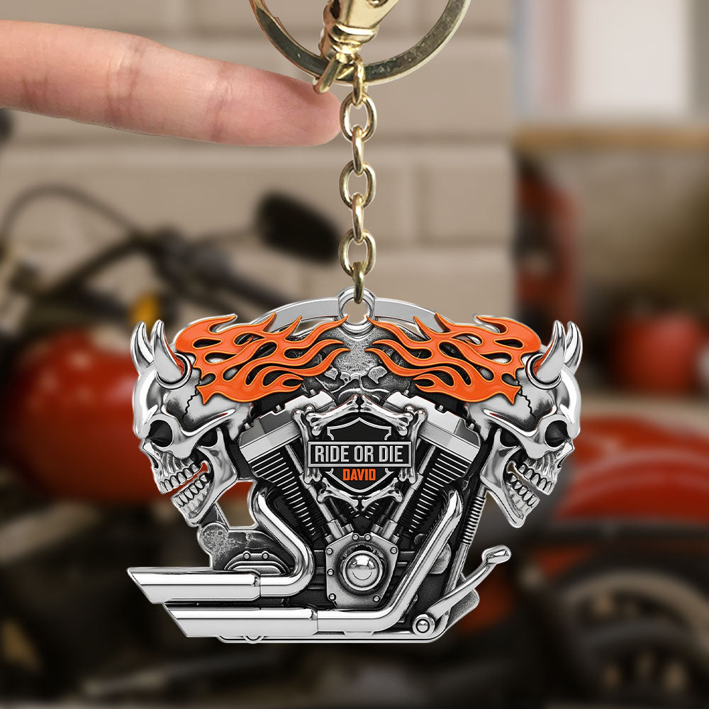 Motorcycle Engine Evil Skull Keychain - Personalized Gifts For Biker 03qhti120625-Homacus