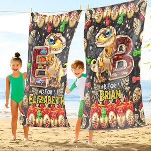 Dino Alphabet Letter Beach Towel - Personalized Gifts For Movie Lovers 03tgti110725-Homacus