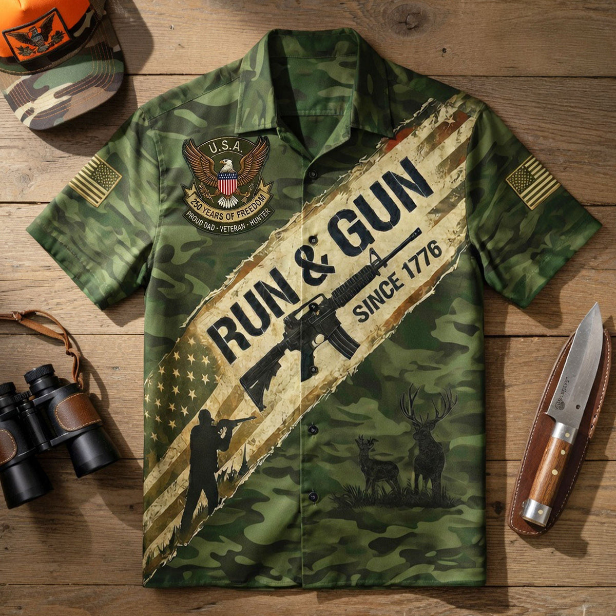 Proud Veteran Hunter Dad Hawaiian Shirt - Personalized Gifts For Dad 02PATI030426-Homacus