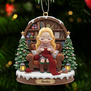 Knitting Girl Christmas Ornament - Personalized Gifts For Knitting Lovers 03pgti211125-Homacus