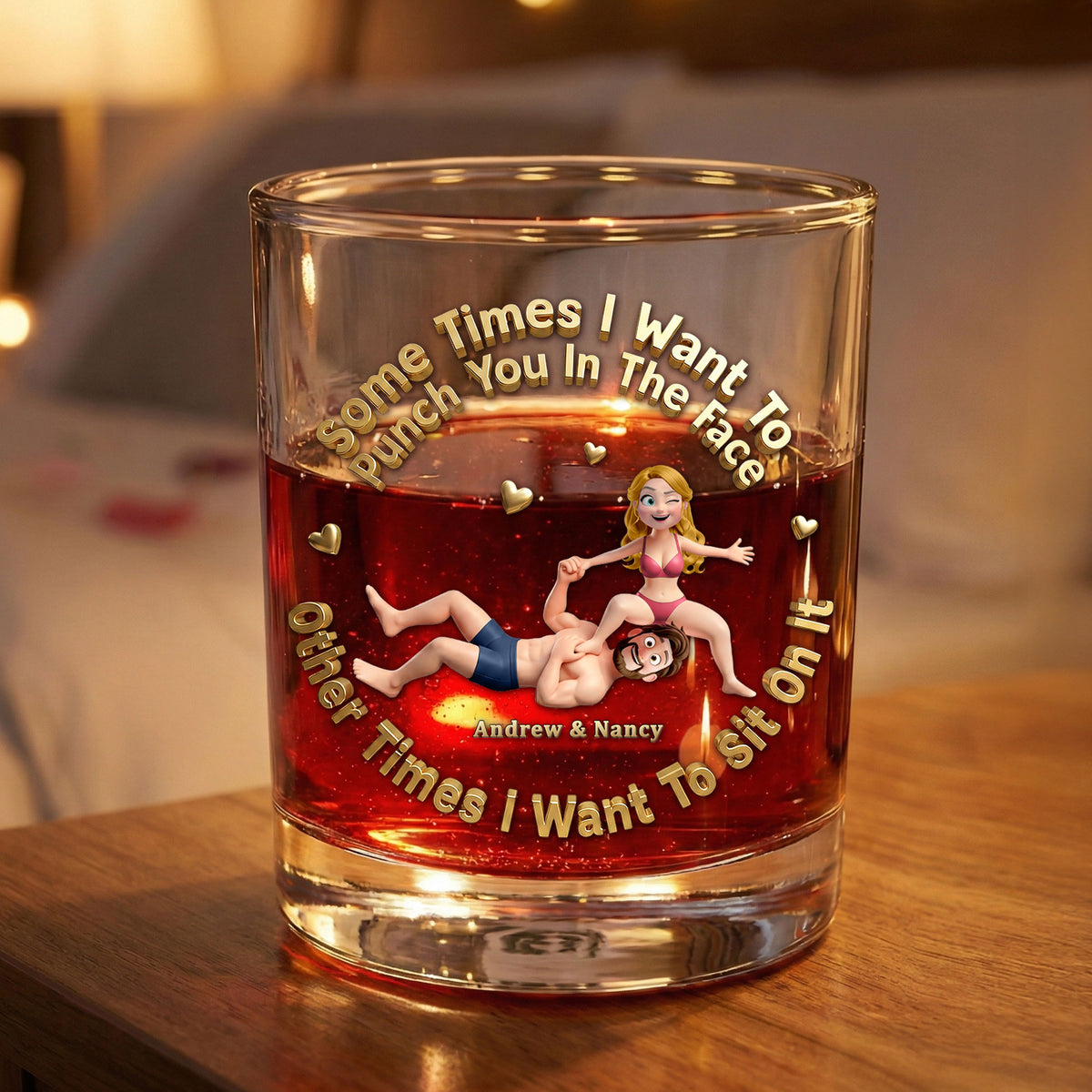 Fun Stacked Couple Round Glass, Personalized Gifts For Drinking Couple 02QHTI230126-Homacus