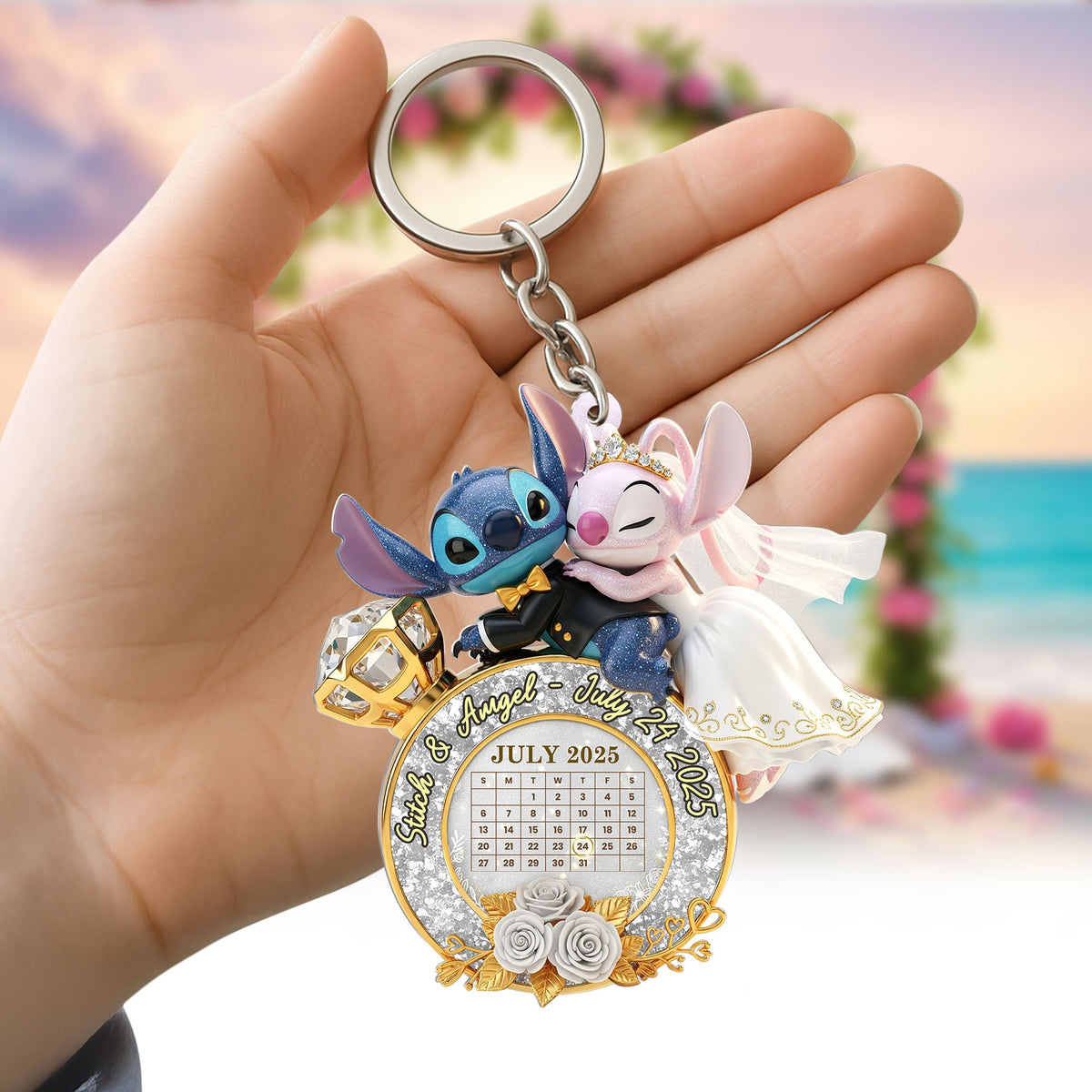 Cute Monster Wedding Couple Keychain - Personalized Gifts For Couple 02ohti250625-Homacus