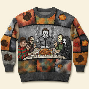 Slashers Thanksgiving Dinner Ugly Sweater, Personalized Gifts For Horror Lovers 04qhti290825-Homacus