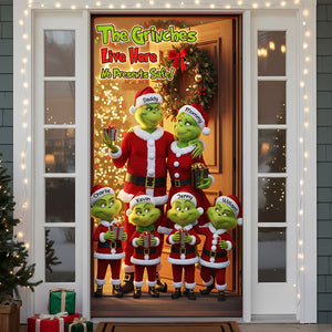 Green Monster Family Door Cover - Personalized Gifts For Family Christmas Door Cover 06PGTI011125-Homacus