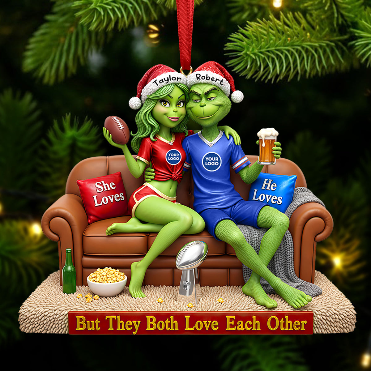 Sport Lover Green Monster Couple Ornament - Personalized Gift For Couple Christmas Ornament 05HUTI291025-Homacus