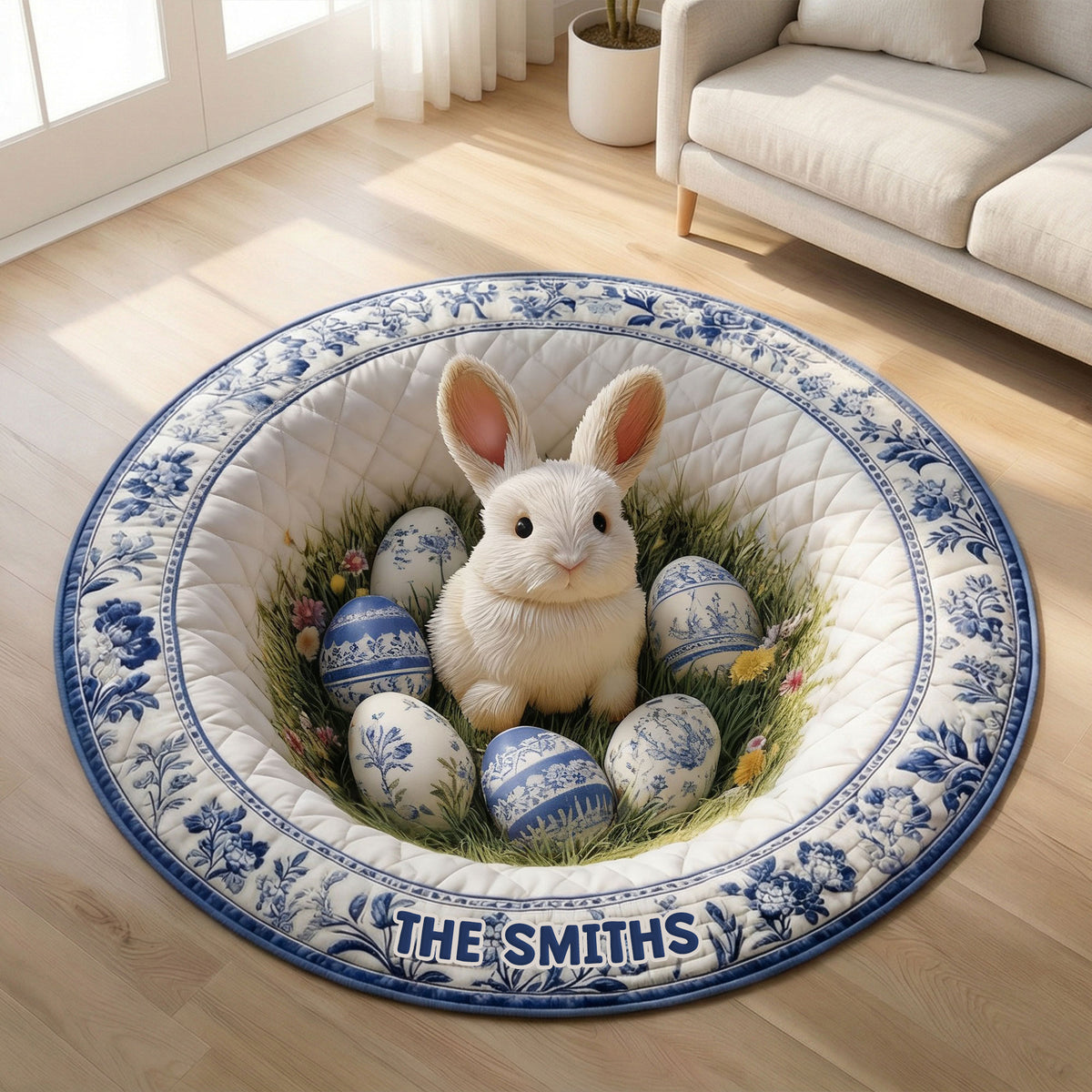Easter Day Toile de Jouy Quilted Round Mat - Personalized Gifts For Easter Day Quilted Round Mat 01PGTI090226-Homacus