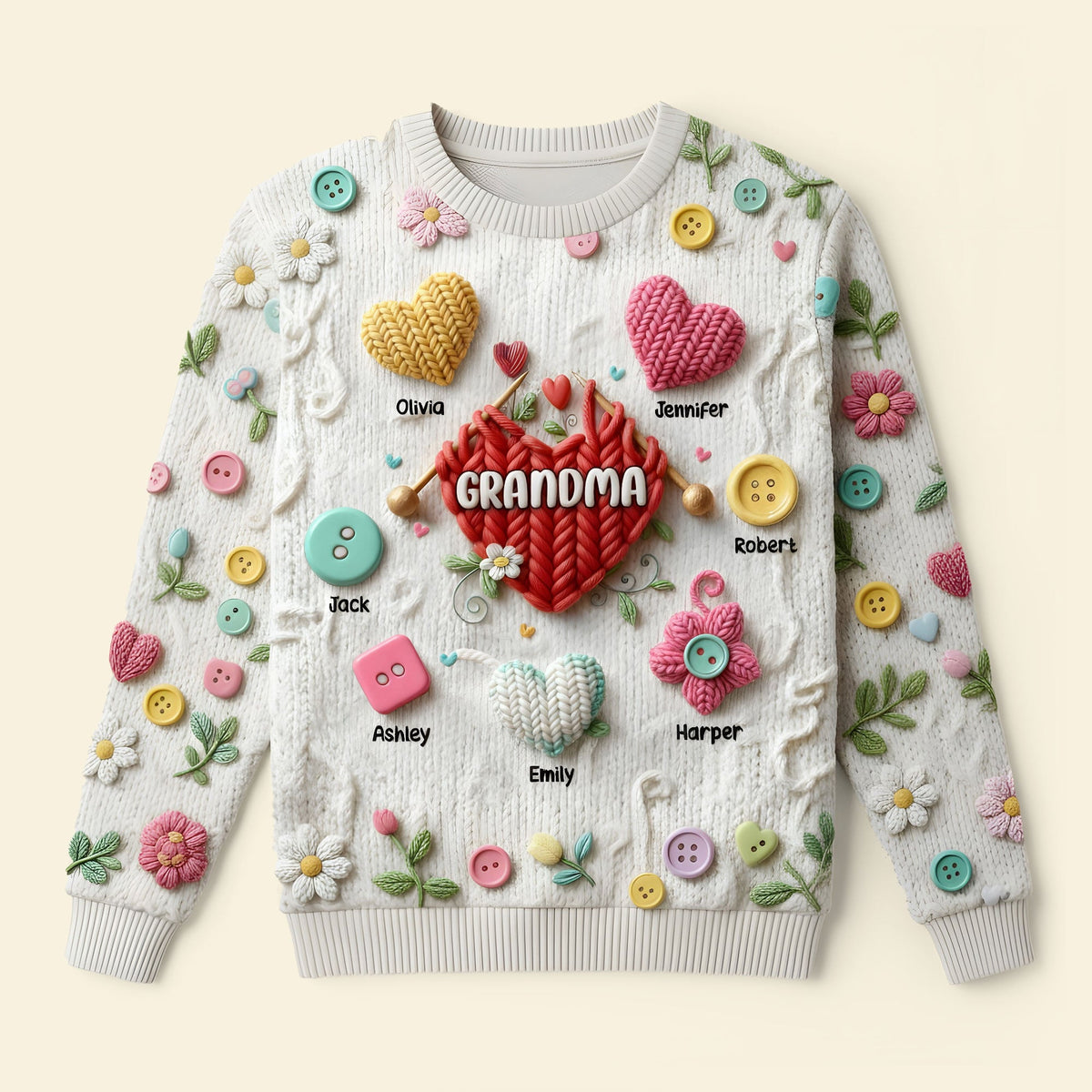 Grandma Knitting With Heart Sweater - Personalized Gifts For Grandma & Mom 01QHTI181025-Homacus