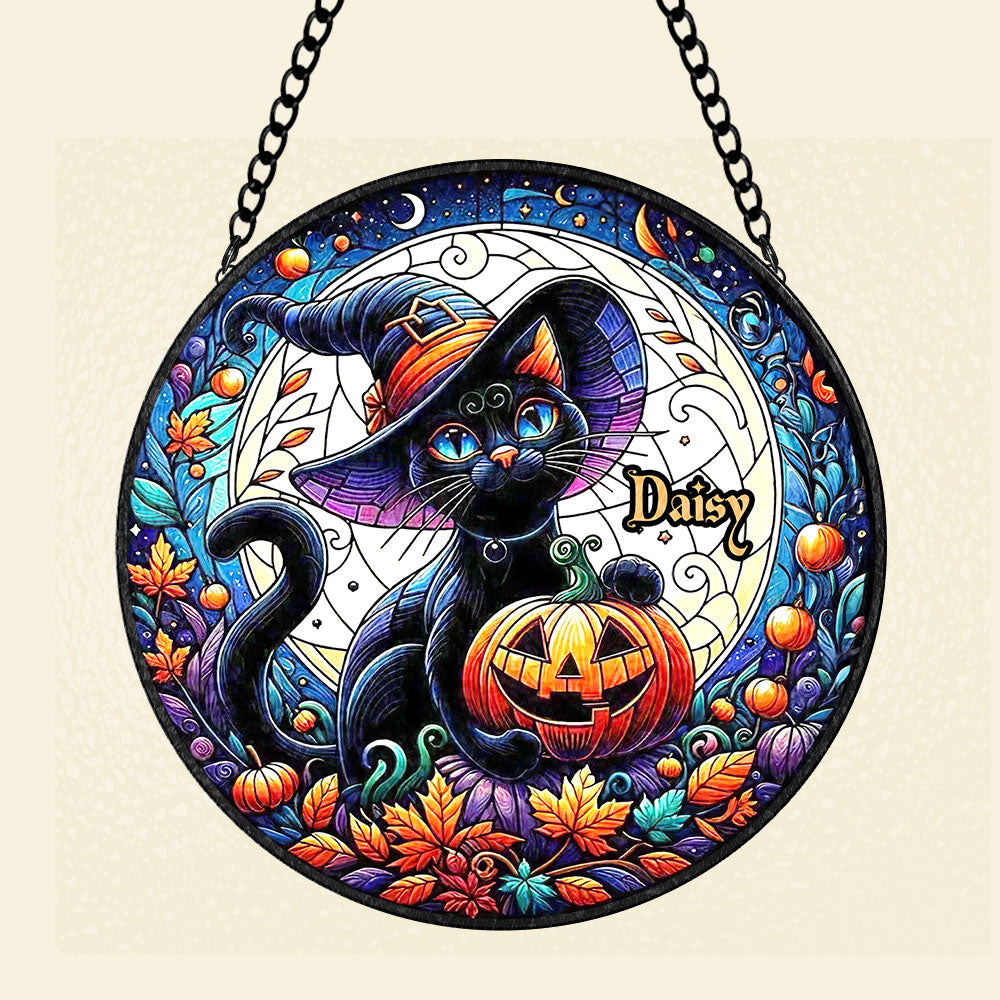 Personalized Black Cat Stained Glass Suncatcher 02TOTI270824-Homacus