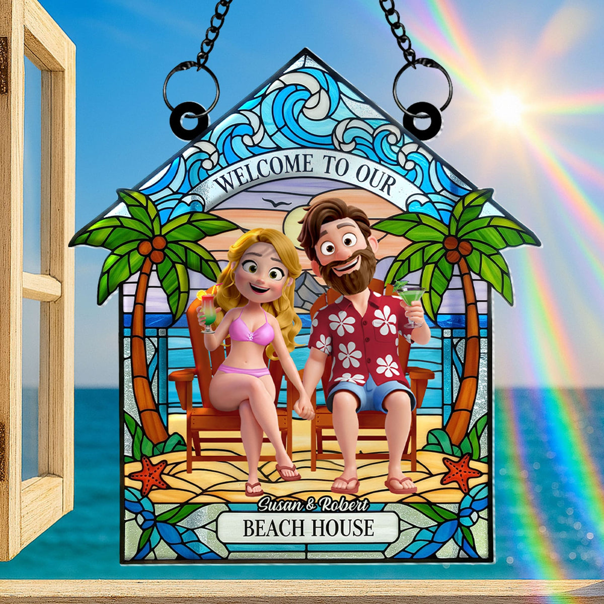 Beach Couple Suncatcher Ornament, Personalized Gifts For Couple 01qhti160725hg-Homacus