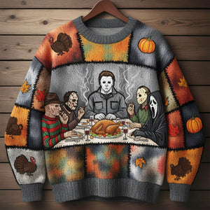 Slashers Thanksgiving Dinner Ugly Sweater, Personalized Gifts For Horror Lovers 04qhti290825-Homacus