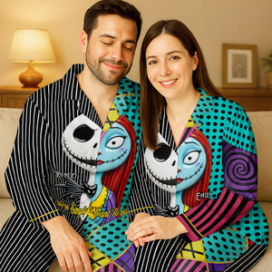 Spooky Couple Button Up Pajama Set - Personalized Gifts For Couple 01ohti270825-Homacus
