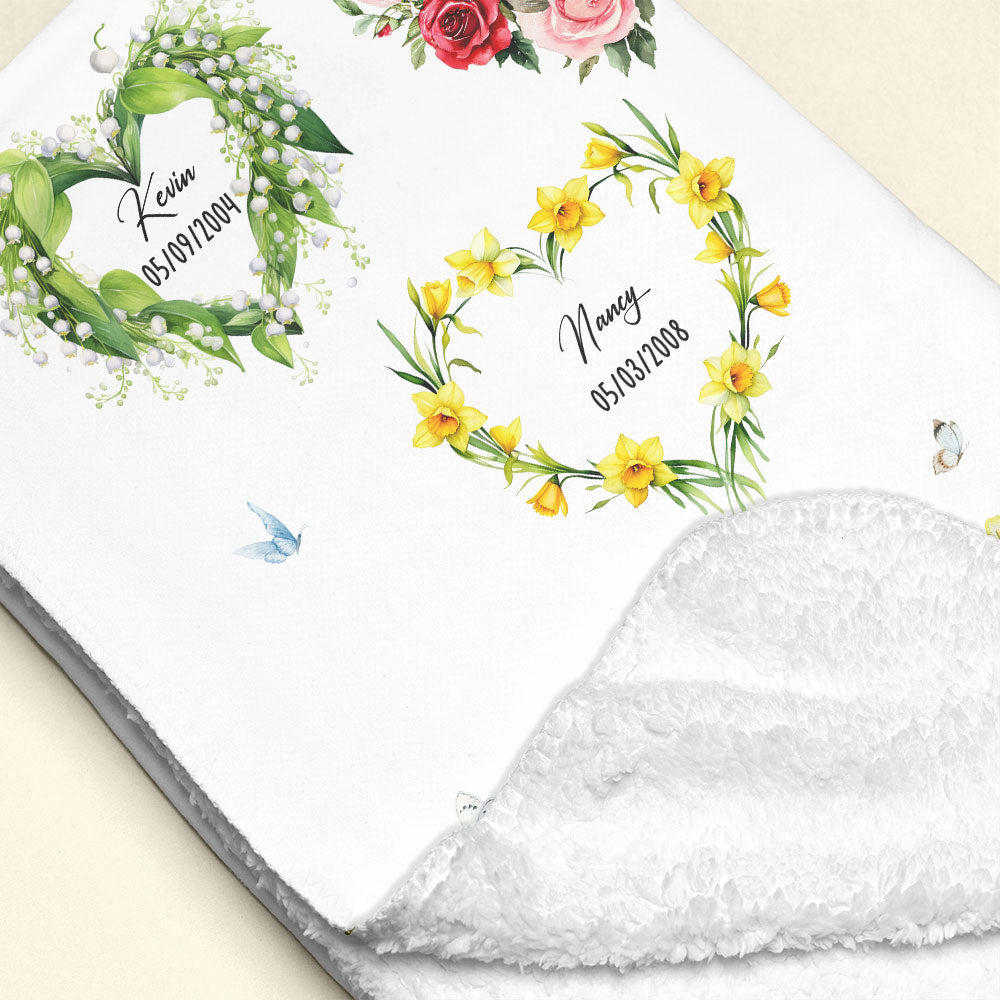 Personalized Gifts For Mom Blanket, Birth Moth Flower Heart 03qhti280325-Homacus