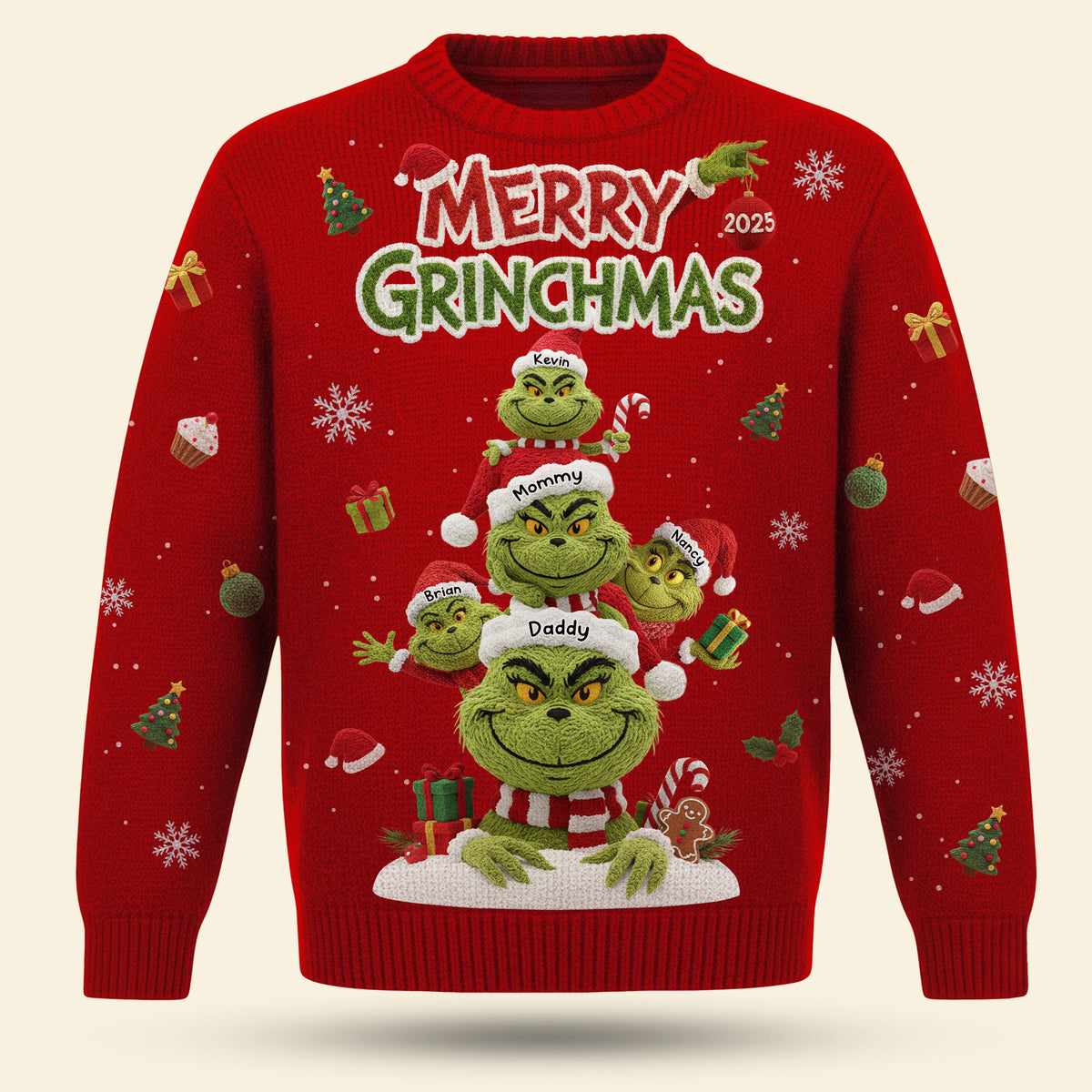 Family Green Monster Knitted Ugly Sweater - Personalized Gifts For Family Christmas Ugly Sweater 01NATI271025-Homacus