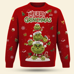 Family Green Monster Knitted Ugly Sweater - Personalized Gifts For Family Christmas Ugly Sweater 01NATI271025-Homacus