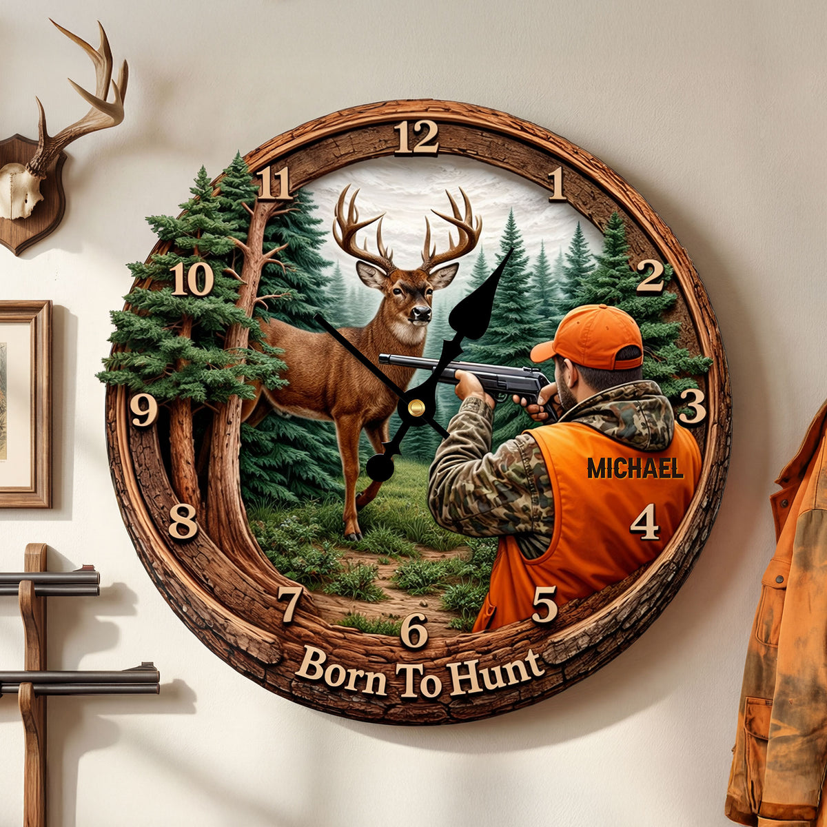 Hunting Lover Clock - Personalized Gifts For Hunter 1 Layer Acrylic Hanging Wall Clock 01HUTI231225-Homacus
