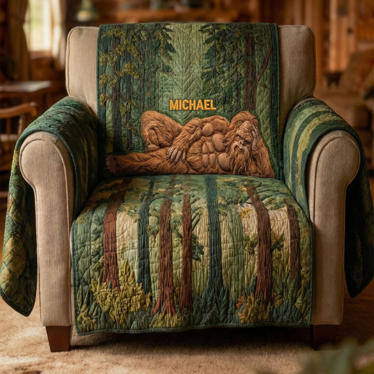 Fun Relax Sasquatch Quilted Sofa Cover, Personalized Gifts For Bigfoot Lovers 01QHTI040226-Homacus
