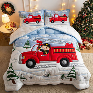 Cute Kid Playing Firefighter Quilt Bed Set, Personalized Gifts For Kids 03qhti120825-Homacus