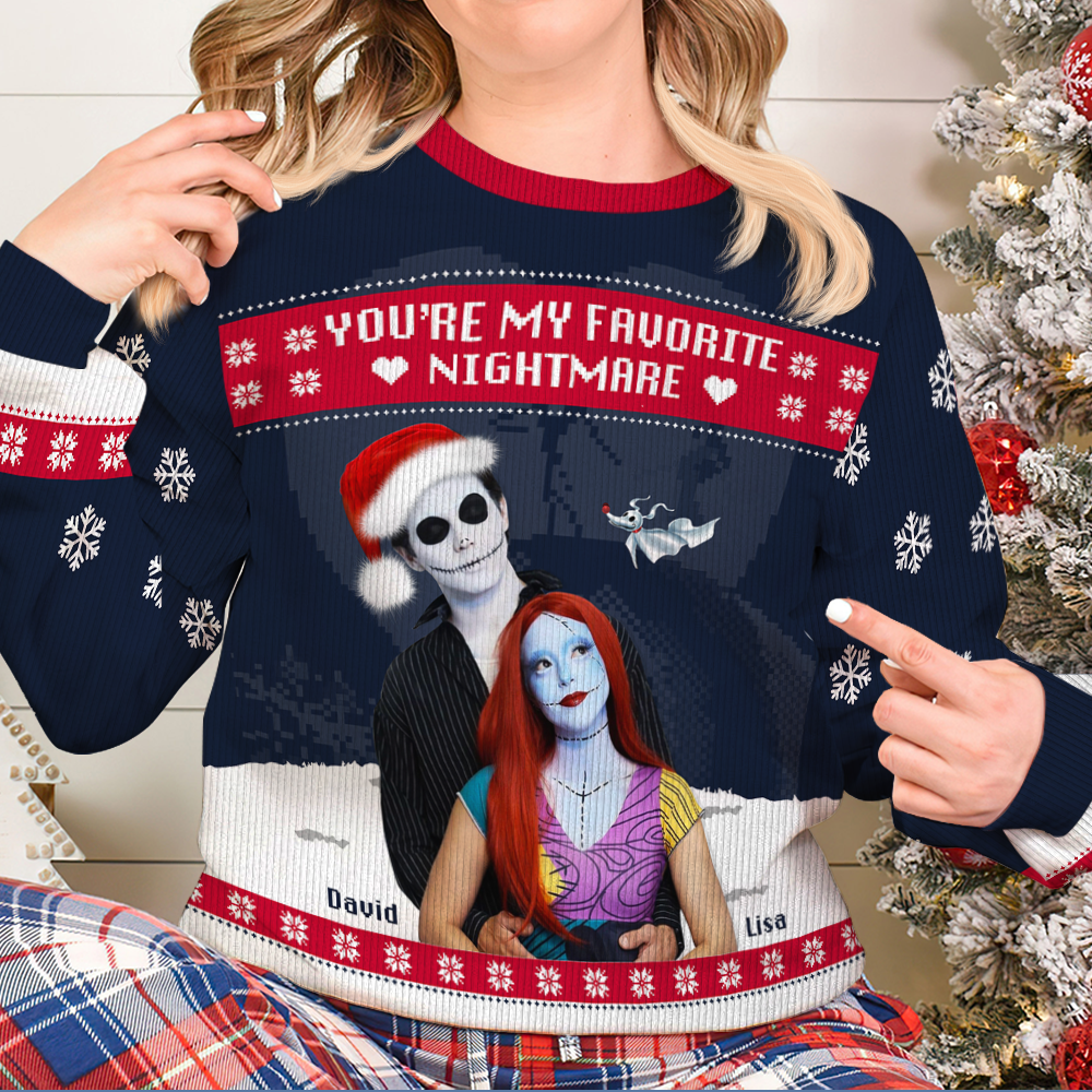 Custom Photo Gifts For Couple Christmas Ugly Sweater 02HUHU051024 You're My Favorite Nightmare-Homacus