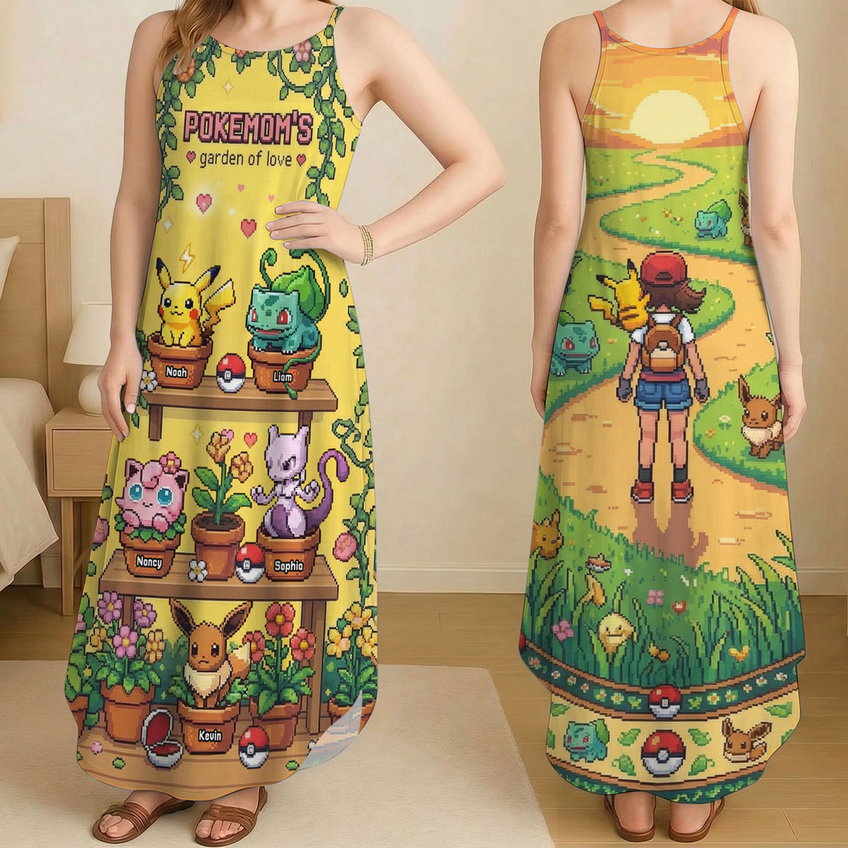 Pixel Monster Garden Suspender Maxi Dress - Personalized Gifts For Mom 01pati200326-Homacus