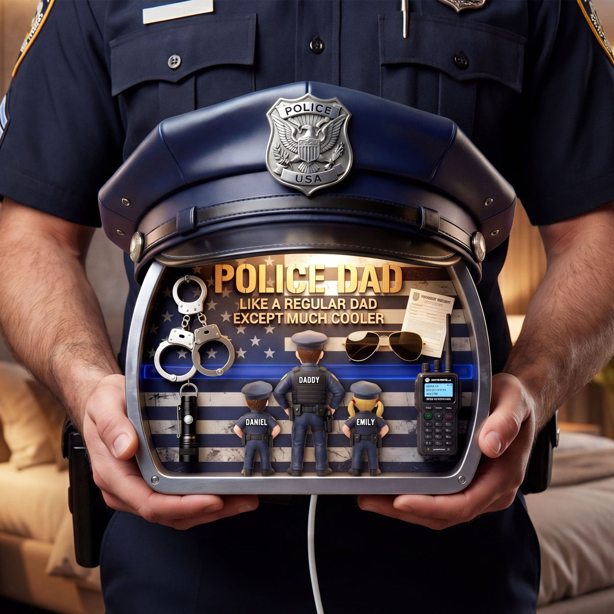 Police Dad and Kids Acrylic Light Box - Personalized Gifts For Dad 05tyti050526-Homacus