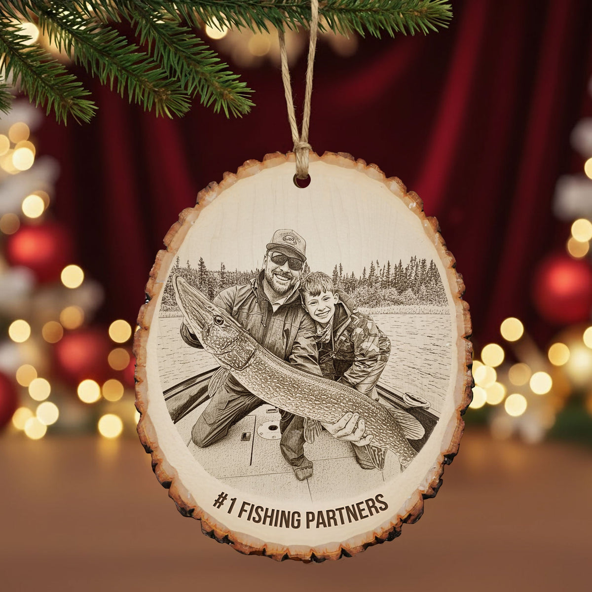 Custom Photo Engraved Effect Wood Ornament, Personalized Gifts For Fishing Lovers 04qhti071025-Homacus