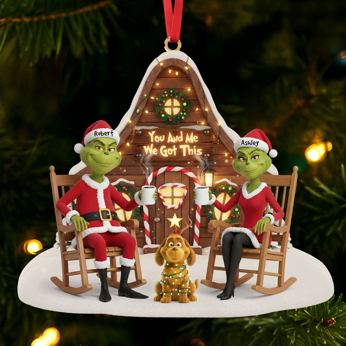 Dog Lover Green Monster Couple Ornament - Personalized Gift For Couple Christmas Ornament 03OHTI171025-Homacus