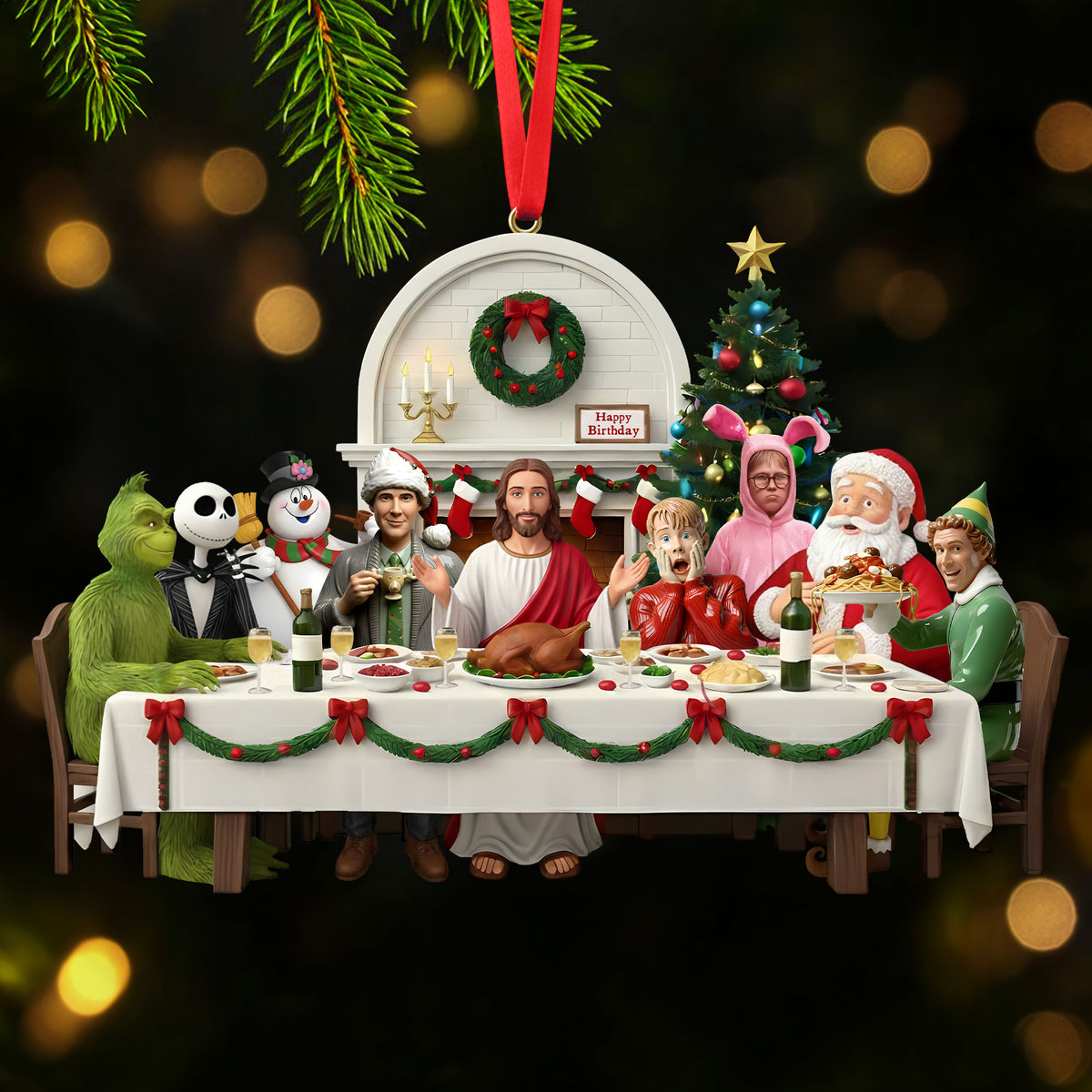 Christmas Party With Jesus Christ Ornament - Personalized For Christians and Classic Christmas Movie Lovers 01QHTI151025-Homacus