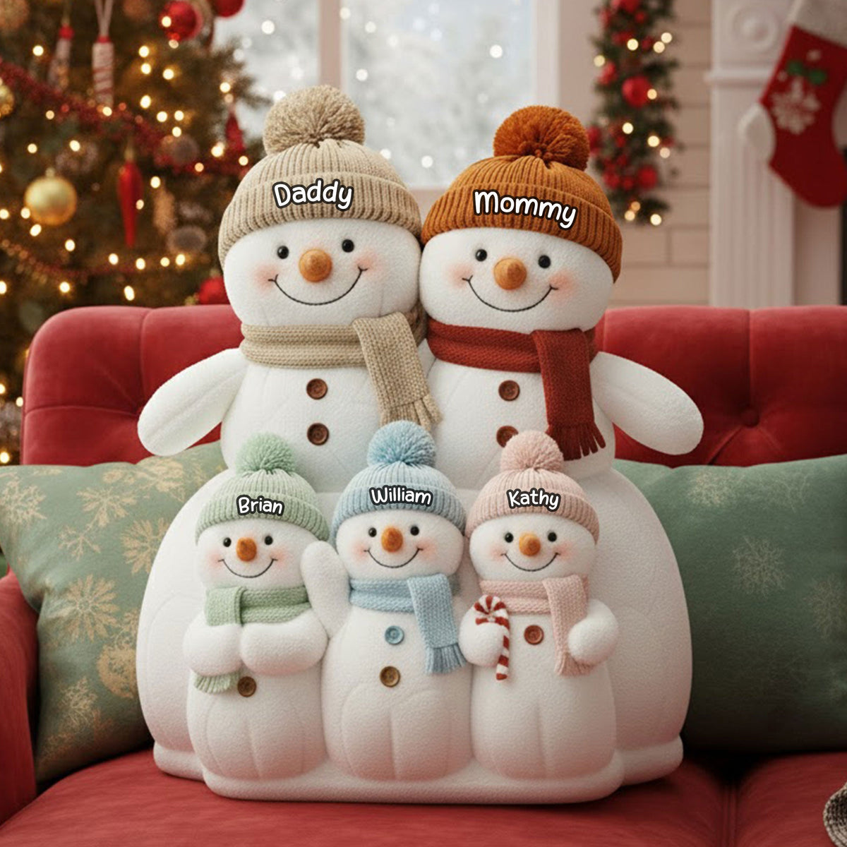 Snowman Family Pillow - Personalized Gifts For Family Christmas Pillow 06TOTI131125-Homacus