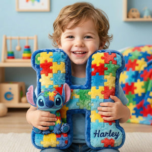 Cute Autism Alphabet Initial Letter Shaped Pillow, Personalized Gifts For Autism Kid 02QHTI011225-Homacus