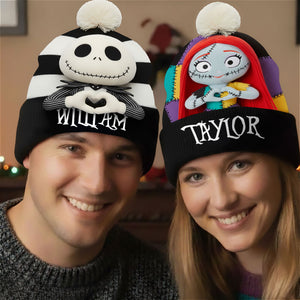 Spooky Couple Bobble Beanie Hat - Personalized Gifts For Couple 01nati260925-Homacus