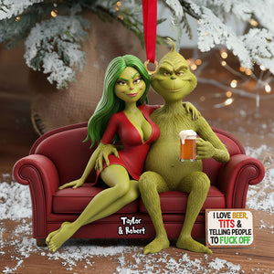 Funny Green Monster Couple Ornament - Personalized Gift For Couple Christmas Ornament 01KITI121125-Homacus