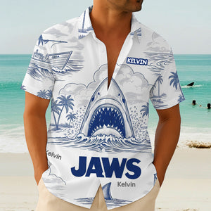 Shark Toile De Jouy Style Hawaiian Shirt - Personalized Gifts For Movie Lovers 02namg150725-Homacus